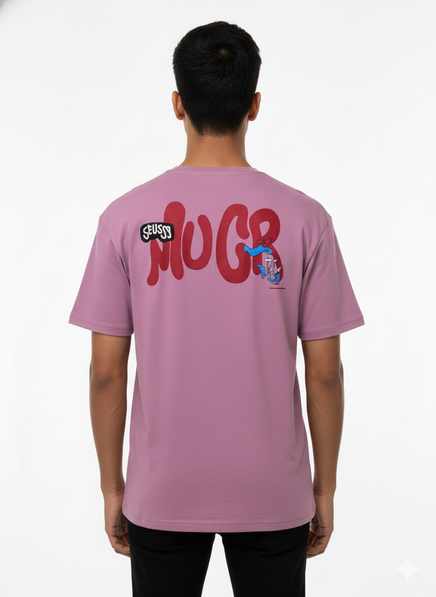 Men’s Maroon Graphic Printed Down Shoulder T-Shirt | Premium Cotton | 220 GSM