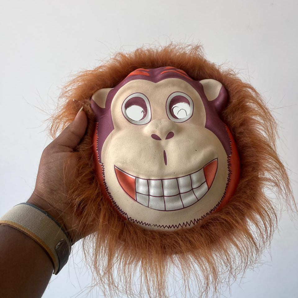 Funny Monkey Face Mask with Brown Synthetic Hair for Holi & Fancy Dress