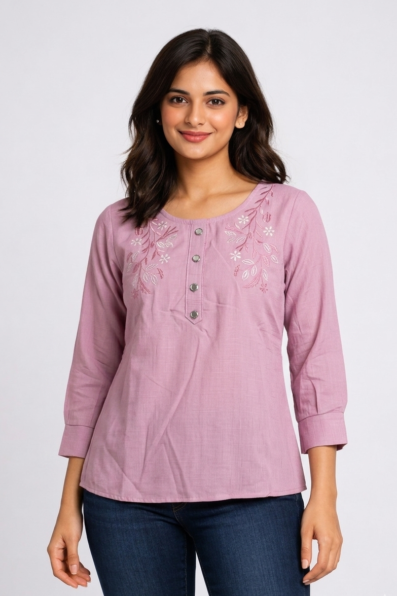 Women’s Elegant Floral Embroidered Regular Fit Top