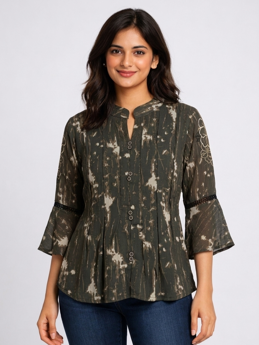 SITASONI Abstract Print Women's Cotton Tunic with Bell Sleeves