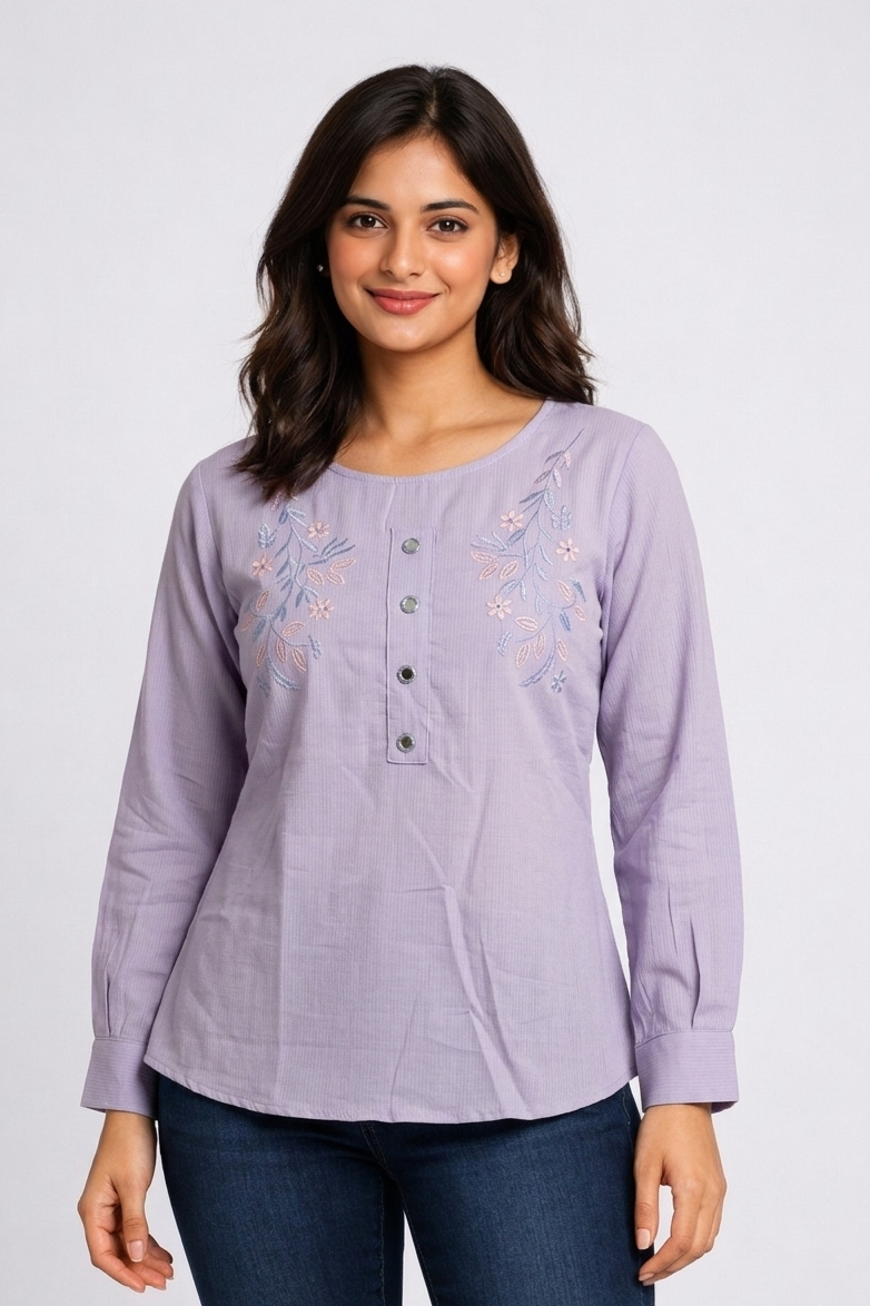 Women’s Elegant Floral Embroidered Regular Fit Top