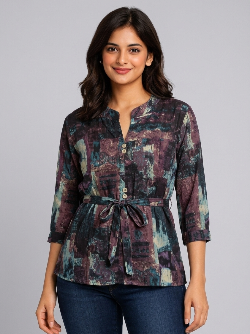 SITASONI Abstract Print Women's Tunic with Waist Tie-Up Feature