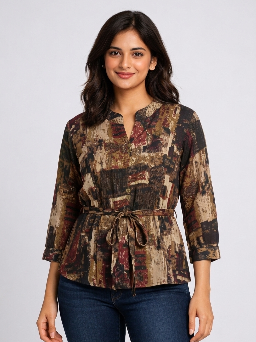 SITASONI Abstract Print Women's Tunic with Waist Tie-Up Feature