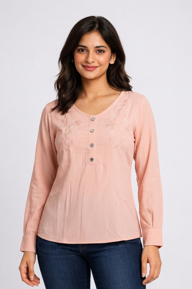 Women’s Elegant Floral Embroidered Regular Fit Top