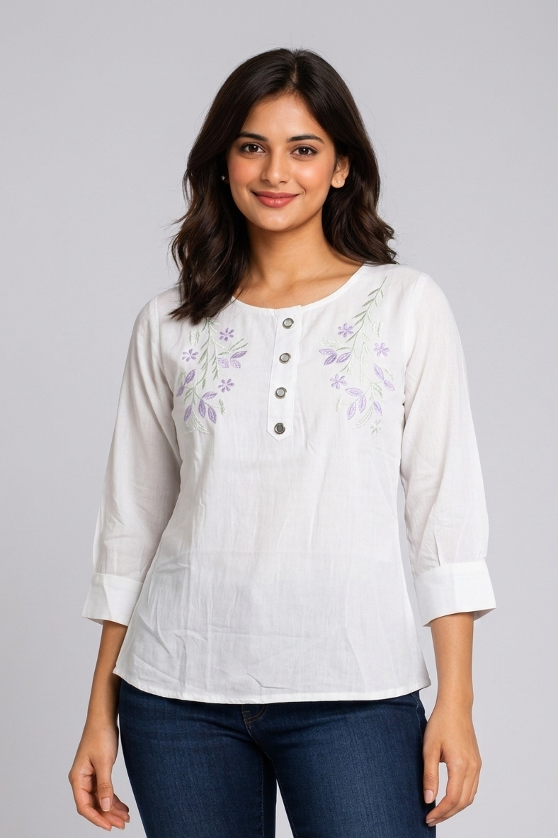 Women’s Elegant Floral Embroidered Regular Fit Top