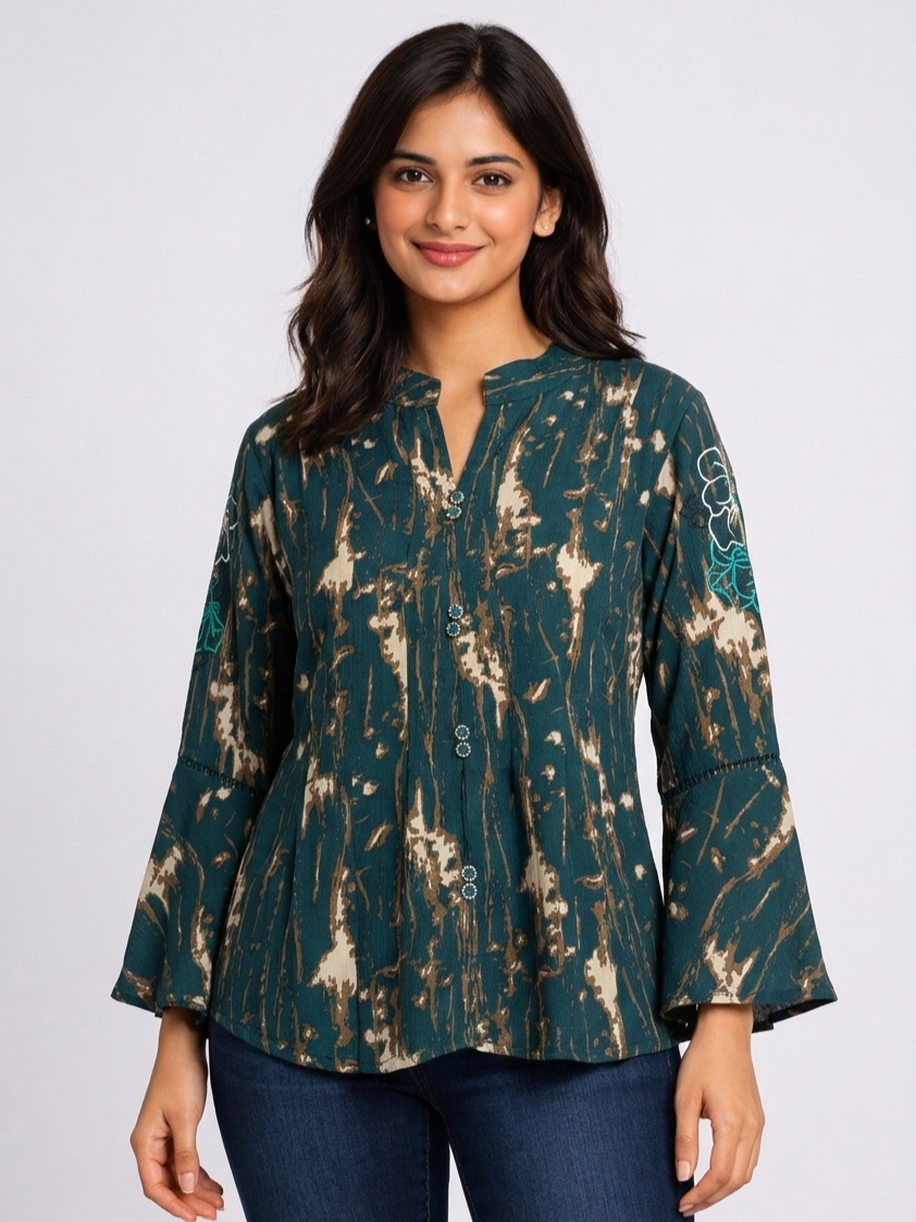 SITASONI Abstract Print Women's Cotton Tunic with Bell Sleeves