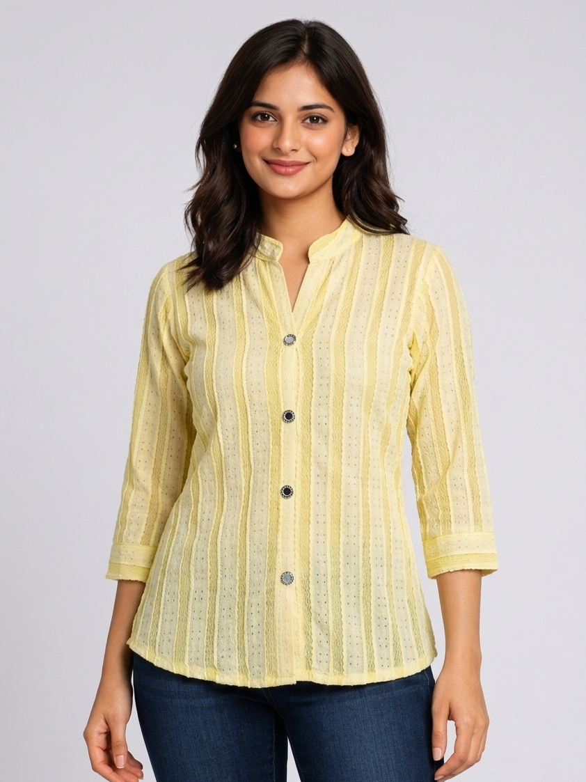 SITASONI Striped Seersucker Women's Cotton Tunic with Floral Patch