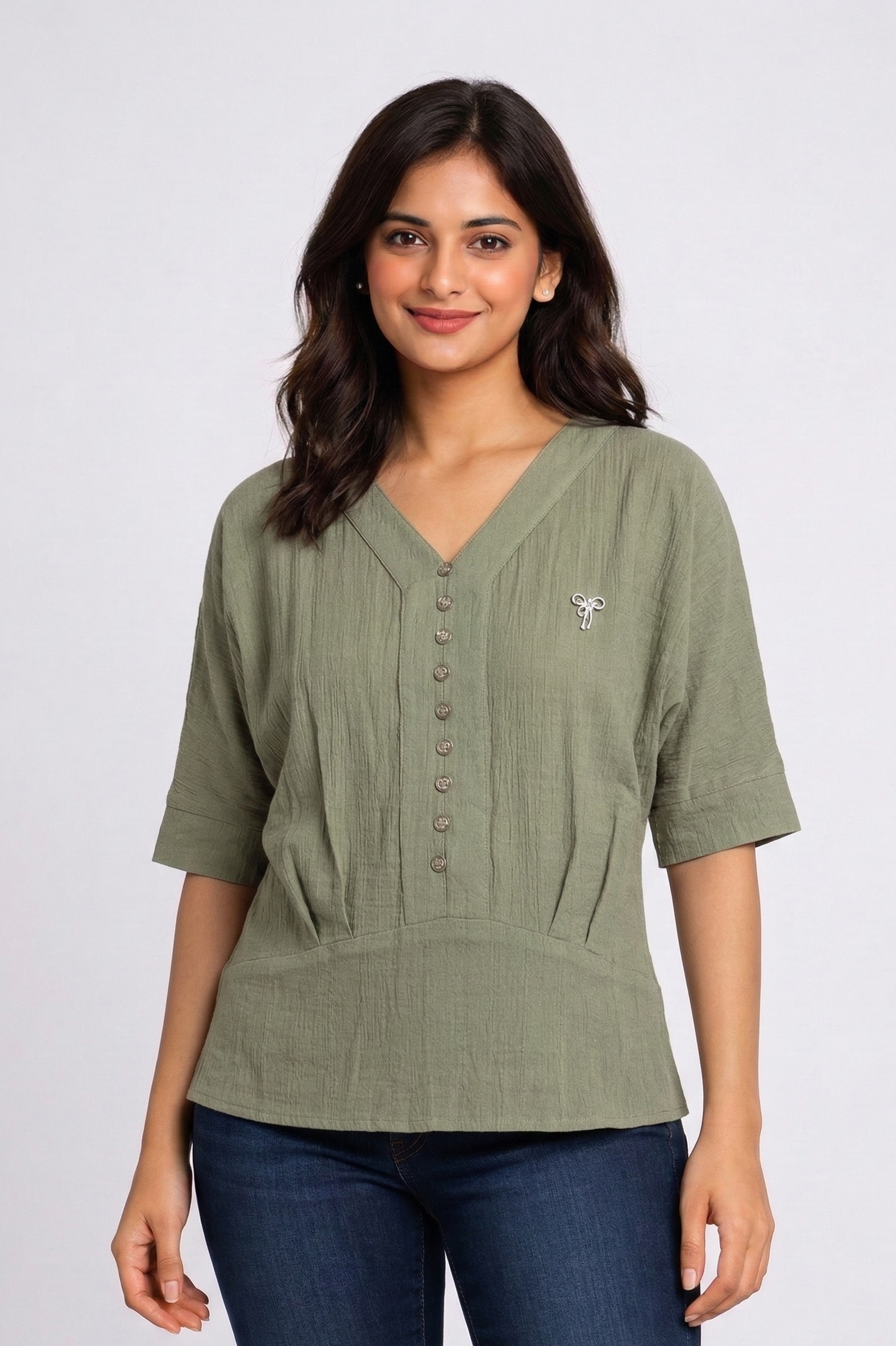 Women’s Elegant V-Neck Button-Down Casual Top