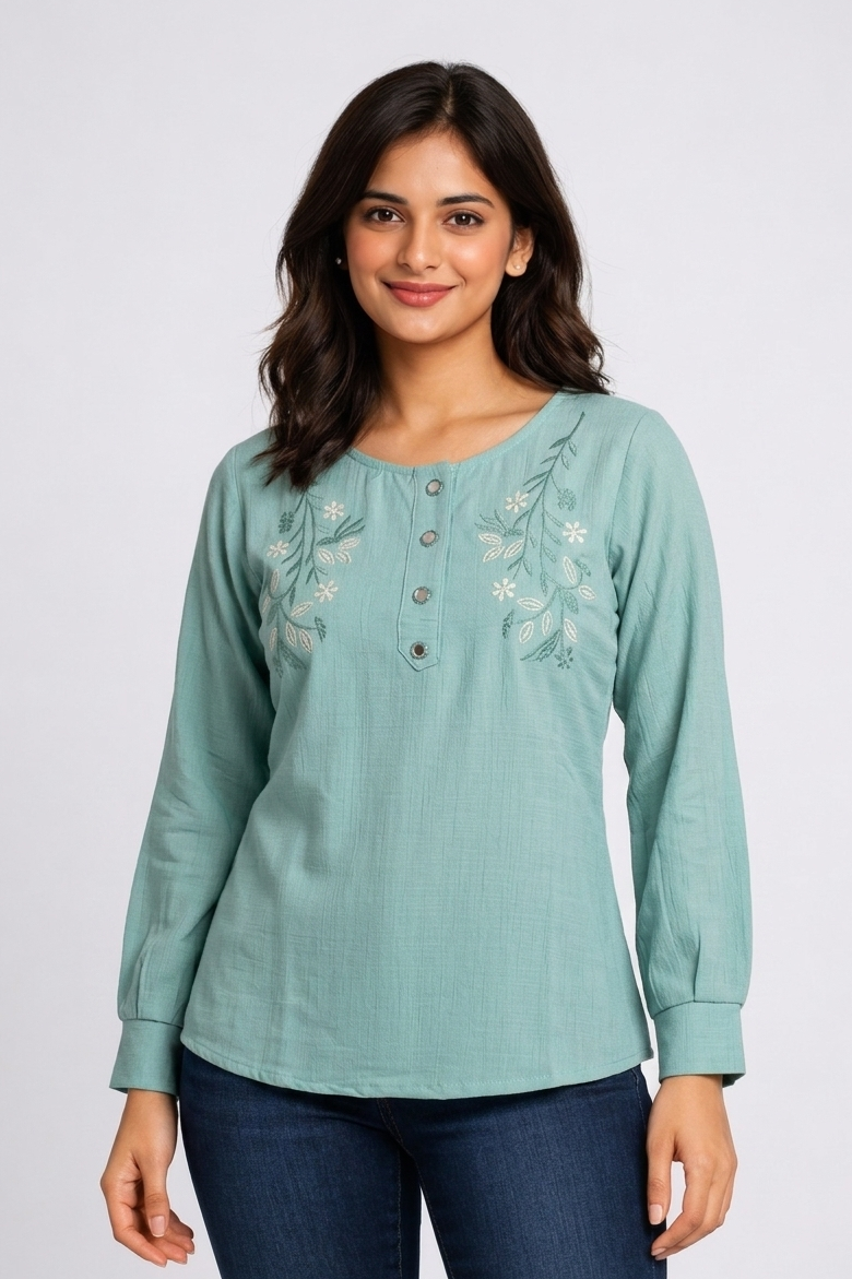 Women’s Elegant Floral Embroidered Regular Fit Top