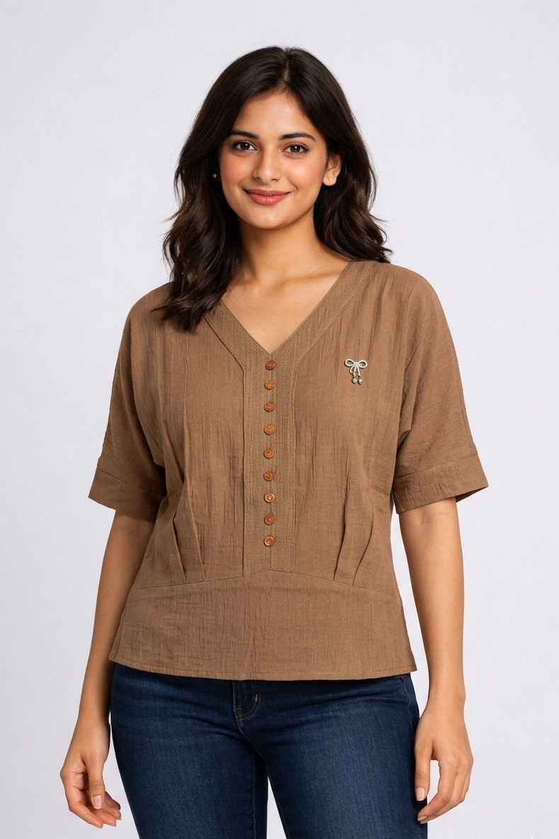 Women’s Elegant V-Neck Button-Down Casual Top
