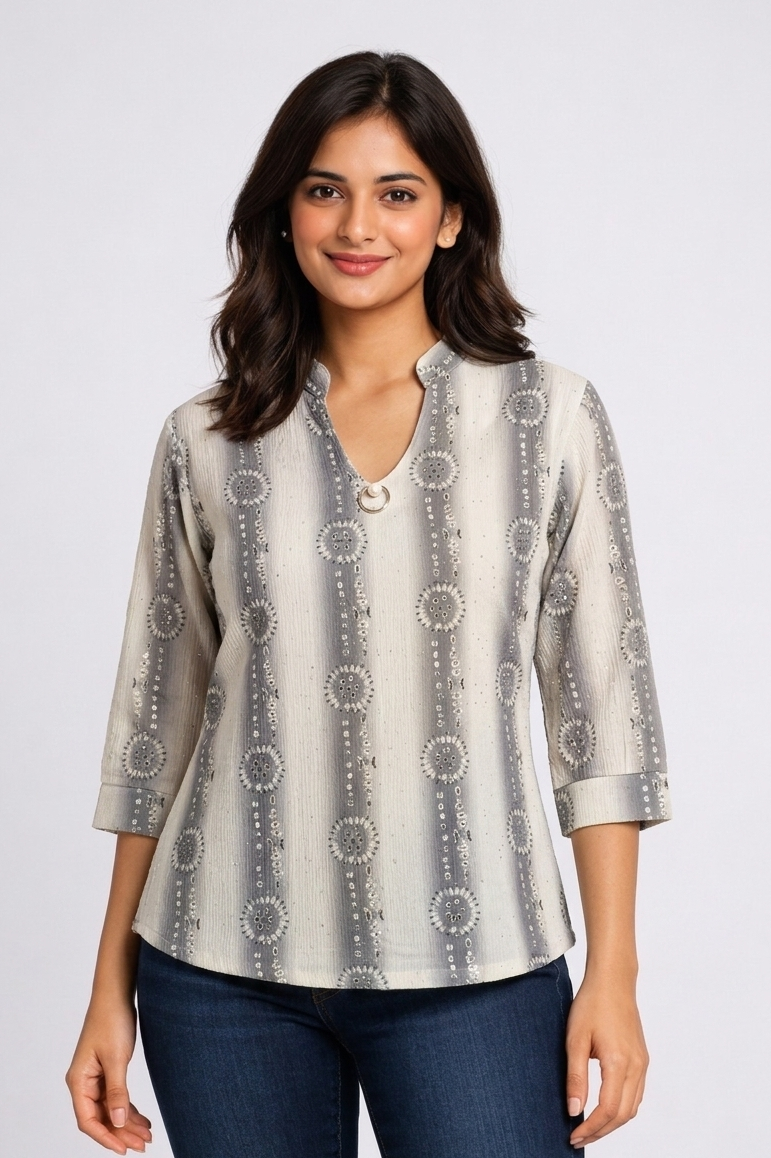 Women's Striped Bandhani Print Rayon Tunic