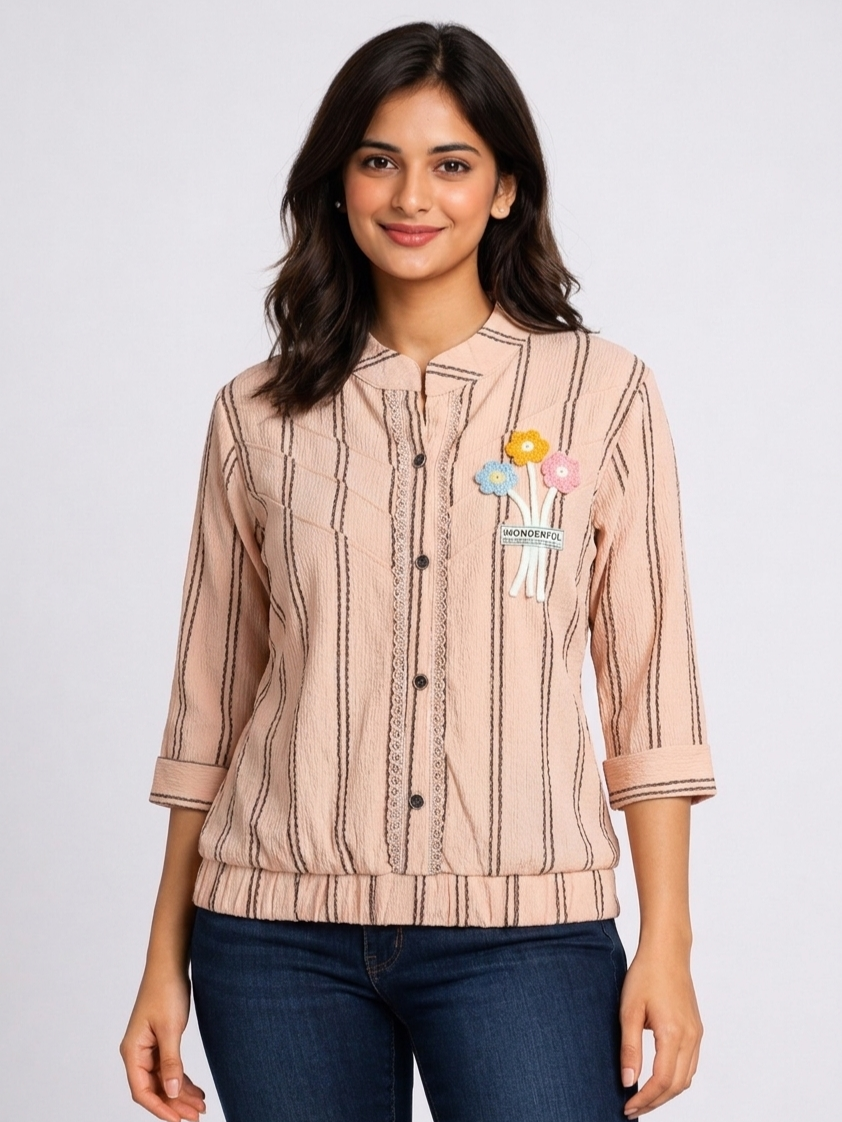 SITASONI Trend Floral Patch Striped Regular Top