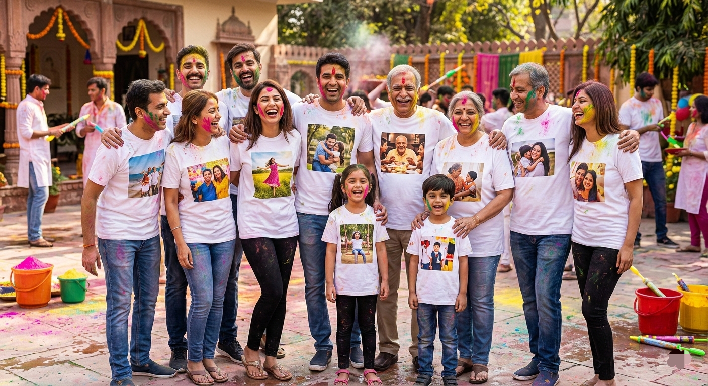 SITASONI Special: Holi Personalized Family Combo T-Shirts | Custom Photo Print White T-shirt