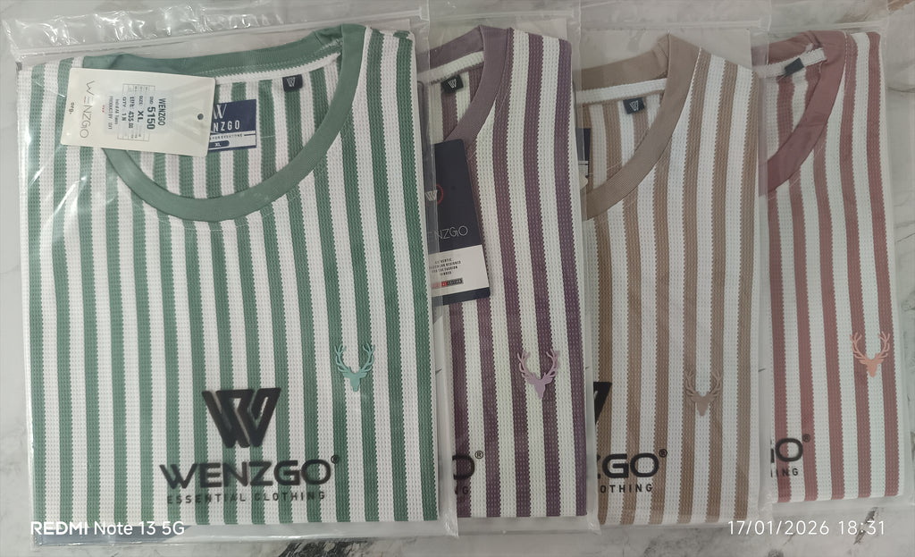 Men’s Vertical Stripe Crew Neck T-Shirt | Premium Casual Wear (Green, Lavender, Beige, Pink)