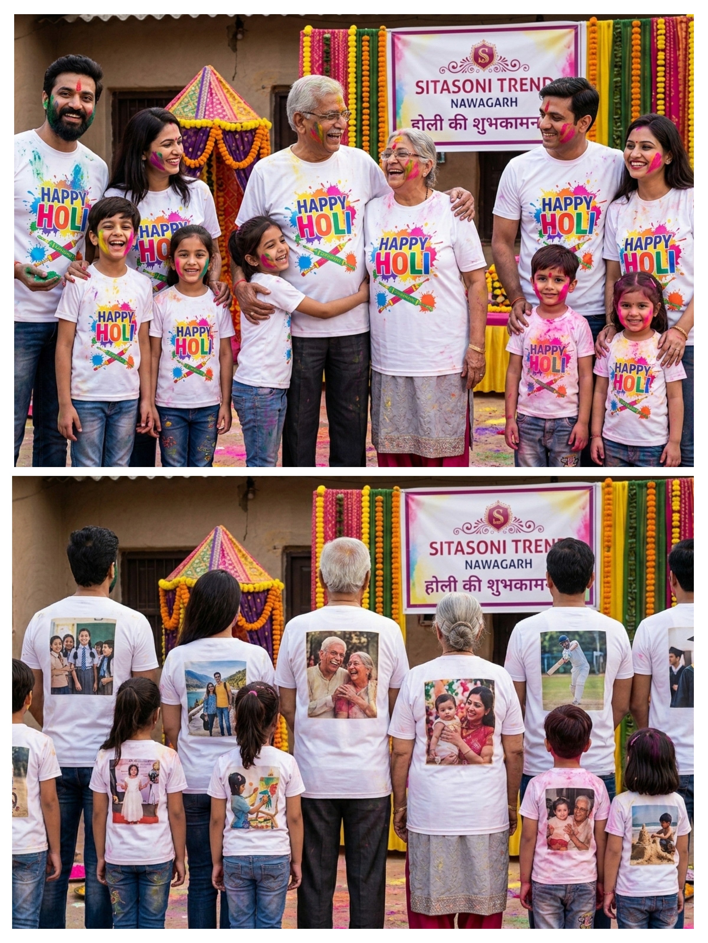 A - SITASONI trend Special: Holi Personalized Family Combo T-Shirts | Custom Photo Print White T-shirt (single product)