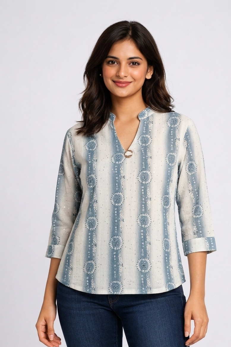 Women's Striped Bandhani Print Rayon Tunic