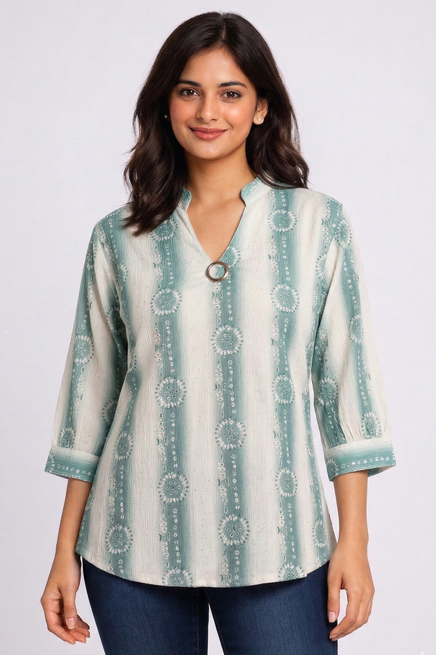 Women's Striped Bandhani Print Rayon Tunic